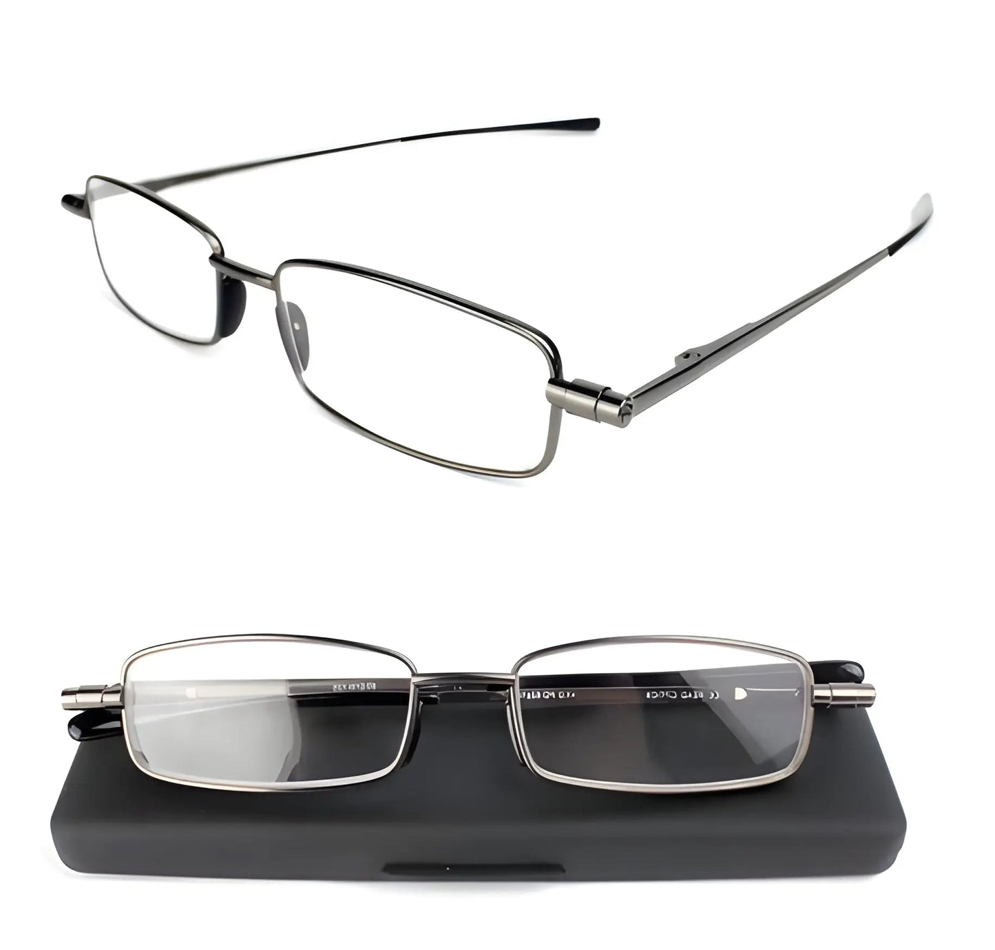 Folding Reading Glasses with Slim Case and Spring Hinge, Lightweight Steel Frame All Vera Mart