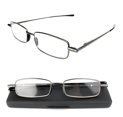 Folding Reading Glasses with Slim Case and Spring Hinge, Lightweight Steel Frame All Vera Mart