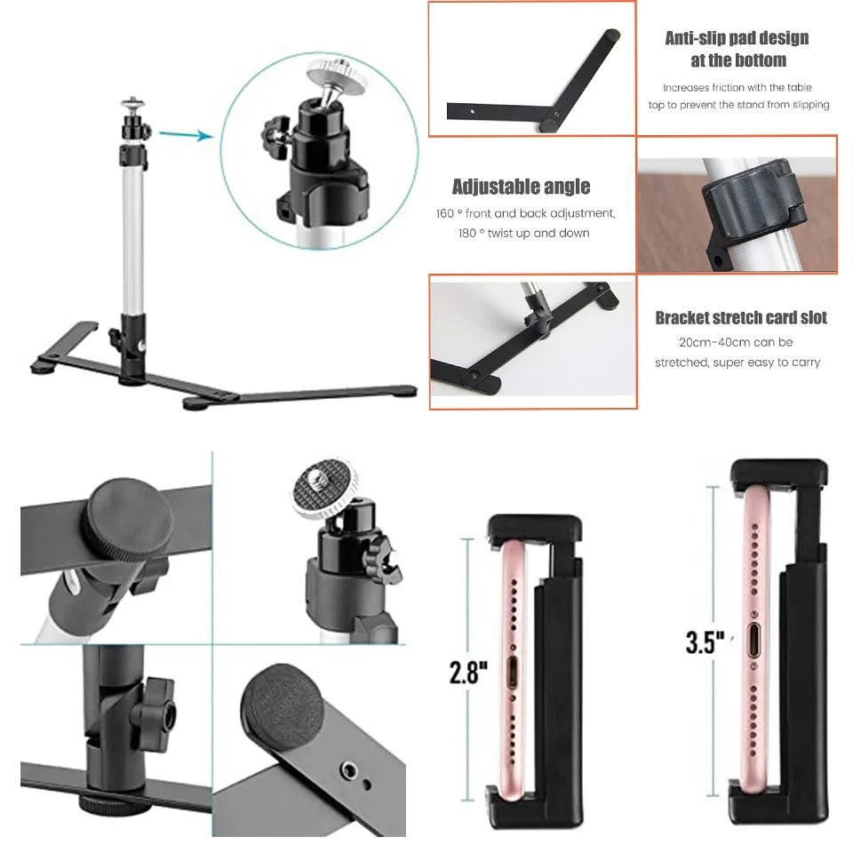 Ring Light Stand with Adjustable Tripod and 360 Degree Phone Mount, 3 Color Modes
