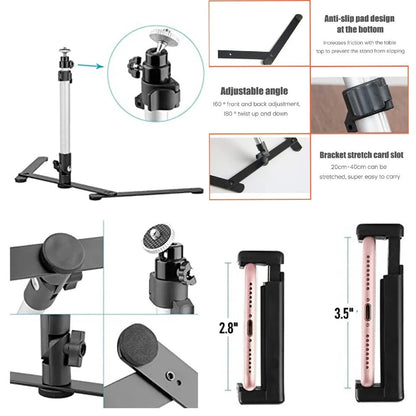 Ring Light Stand with Adjustable Tripod and 360 Degree Phone Mount, 3 Color Modes