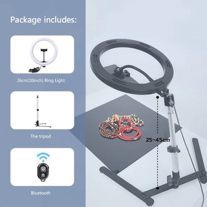 Ring Light Stand with Adjustable Tripod and 360 Degree Phone Mount, 3 Color Modes