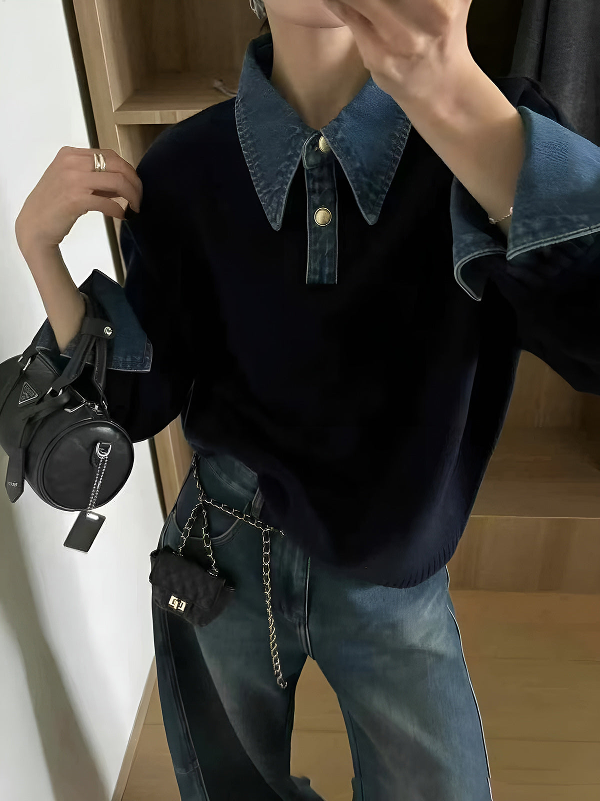 Button Front Shift Sweater with Metal Closures and Viscose Blend