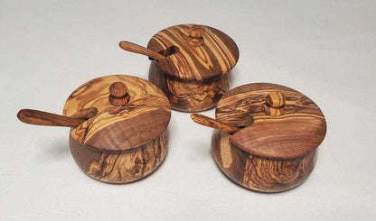 OLIVIKO 100% olive wood Sugar box, Spices box, wooden box with spoon, sugar bowl with lid - oliviko