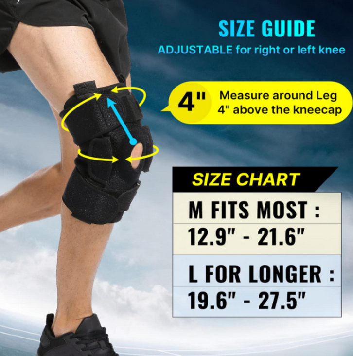 Knee Brace with Removable Aluminum Hinges and Gel Cushion, Adjustable Straps