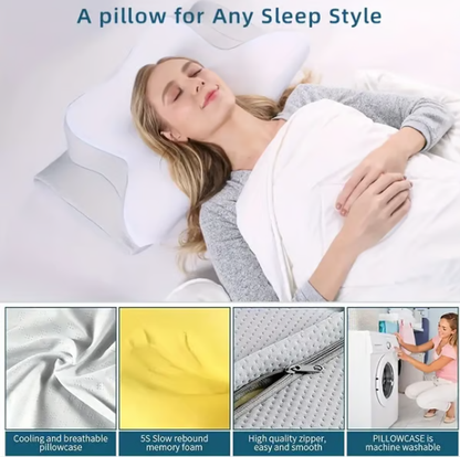 Memory Foam Neck Pillow with Contoured Support and Breathable Cover, Machine Washable