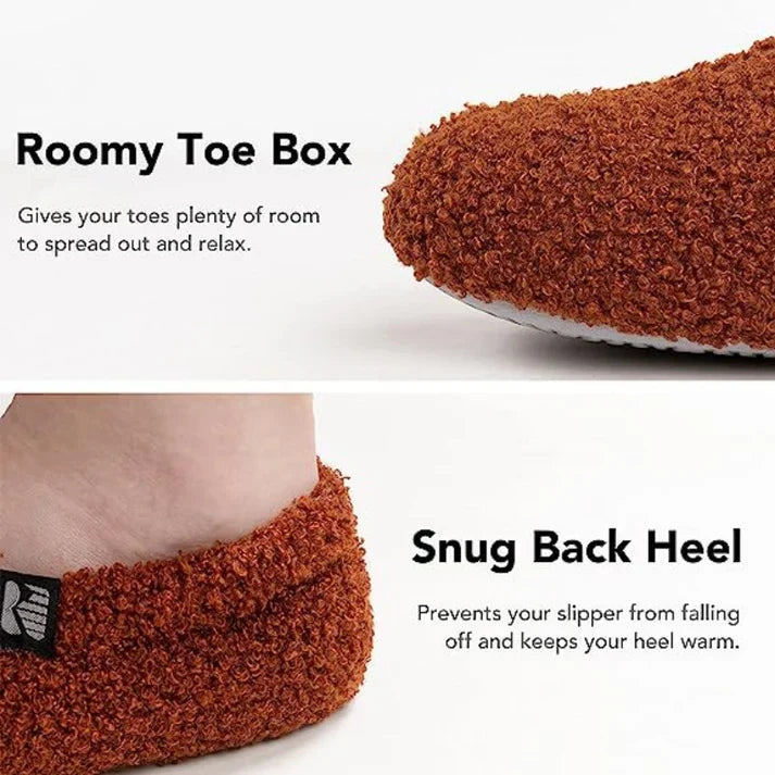 Closed Back Fleece Slippers with Memory Foam Cushioning and Rubber Grip Sole