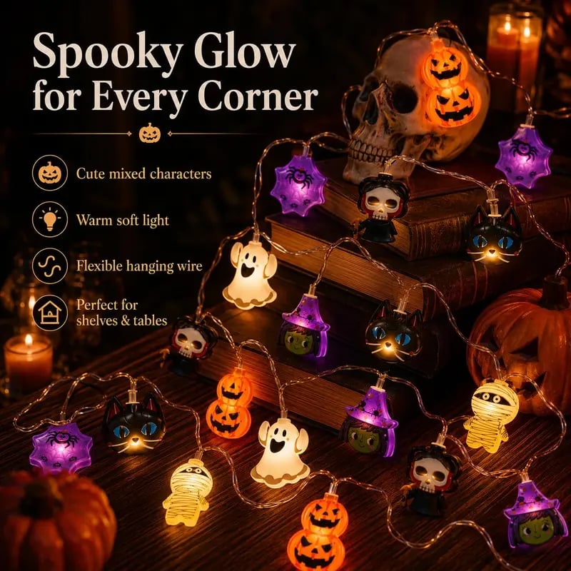Pumpkin LED String Lights with Warm Glow and Universal Power Connection
