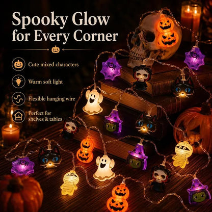 Pumpkin LED String Lights with Warm Glow and Universal Power Connection