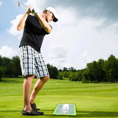 Golf Training Mat with Color-Changing Sequined Surface and Ground Stake