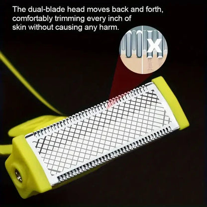 Rechargeable Electric Trimmer with Double-Edged Steel Blades and Arc-Shaped Head, Wet and Dry