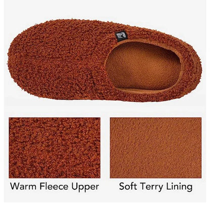 Closed Back Fleece Slippers with Memory Foam Cushioning and Rubber Grip Sole