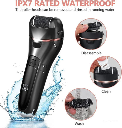 Foot Callus Remover with Quartz Roller Heads and LED Light, 16-Piece Pedicure Kit
