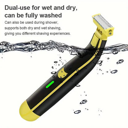 Rechargeable Electric Trimmer with Double-Edged Steel Blades and Arc-Shaped Head, Wet and Dry