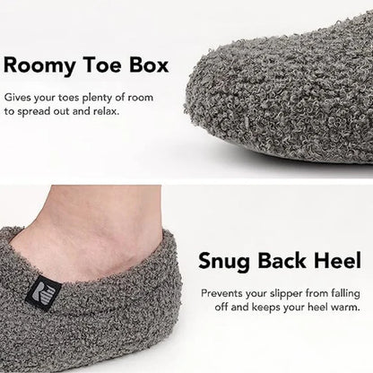 Closed Back Fleece Slippers with Memory Foam Cushioning and Rubber Grip Sole