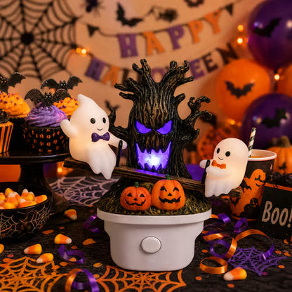 Ghost Tree Night Light with Glowing Figures and Warm Glow, Tabletop Display