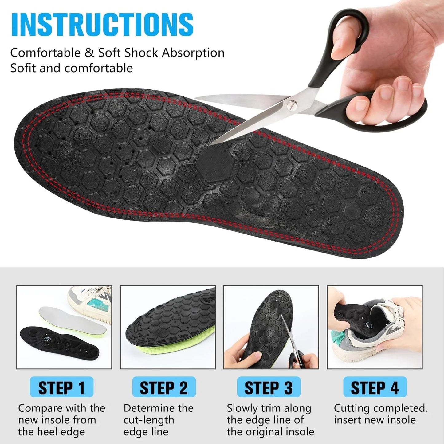 Magnetic Shoe Insoles with Raised Pressure Points and Trim to Fit Sizing