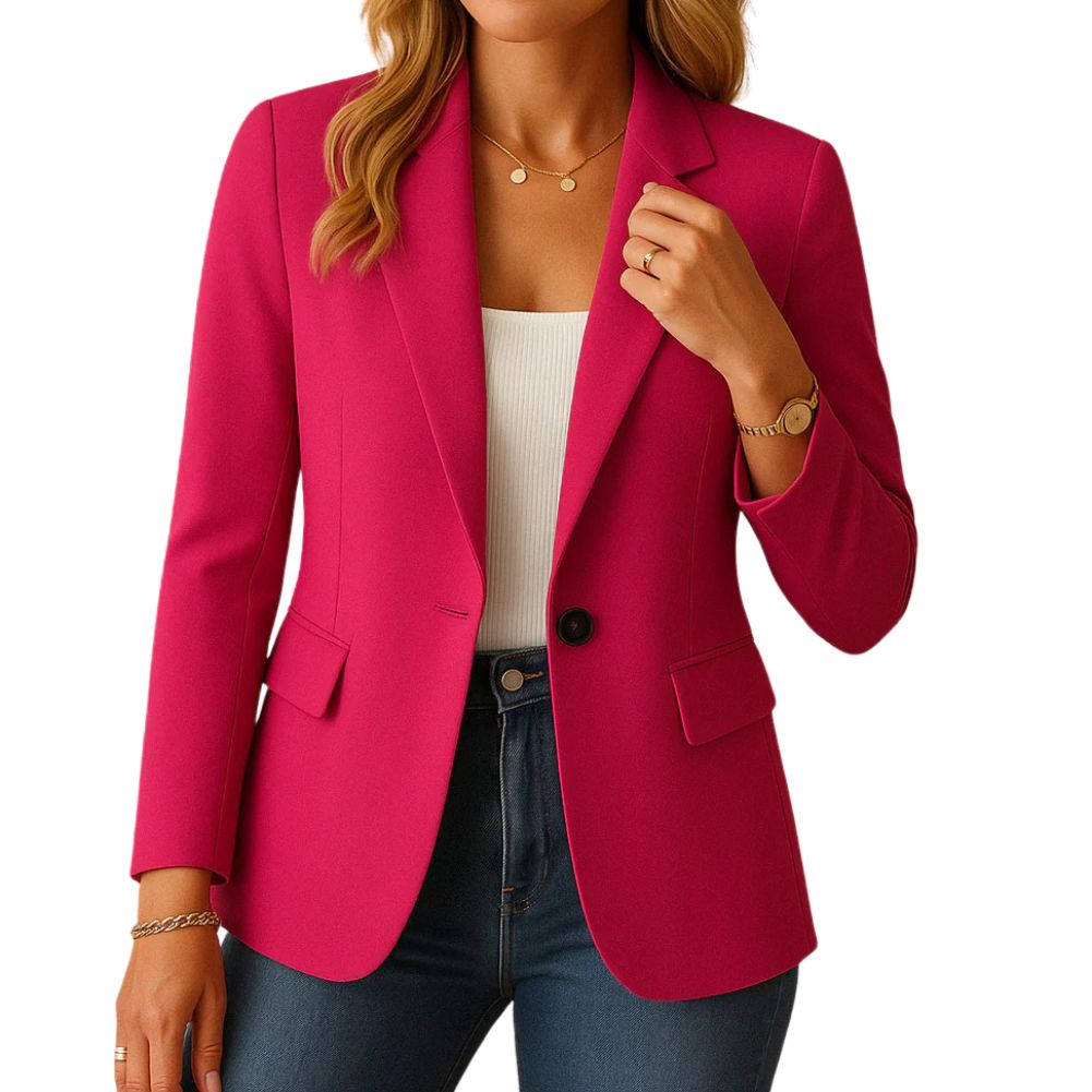 Stretch Blazer for Women with Notched Lapel and Flap Pockets, Machine Washable