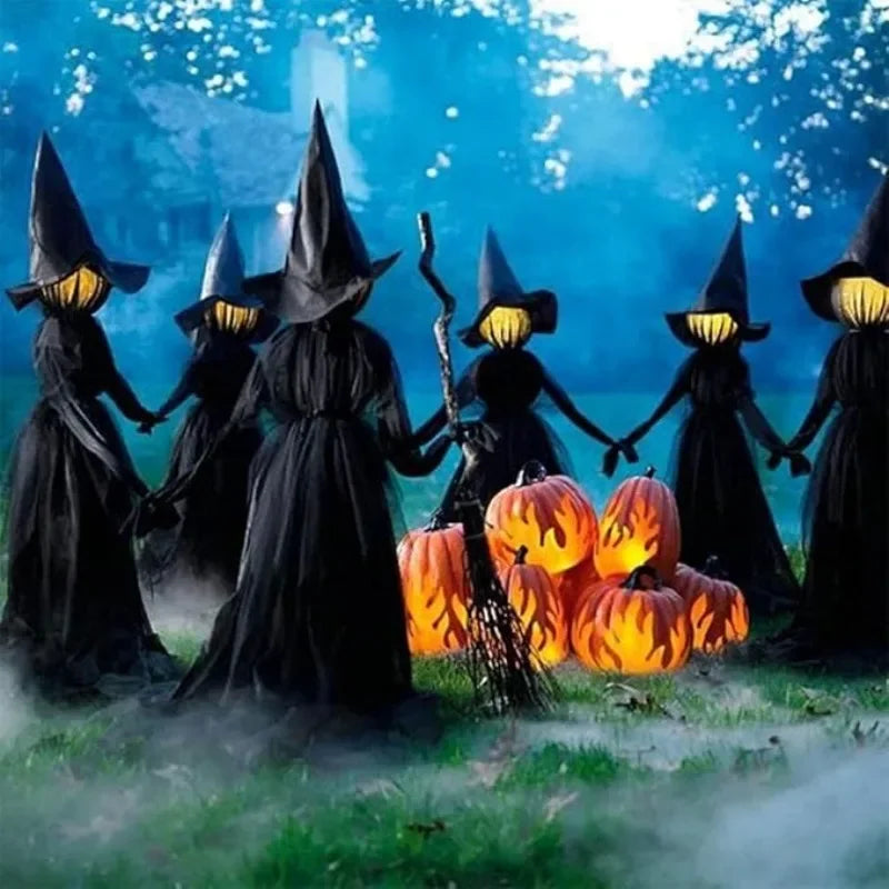 Glowing Witch Figures with Sound Activation and Flickering Lights, Set of 3