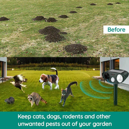 Solar Powered Ultrasonic Animal Repeller with Motion Sensor for Gardens Ponds and Lawns