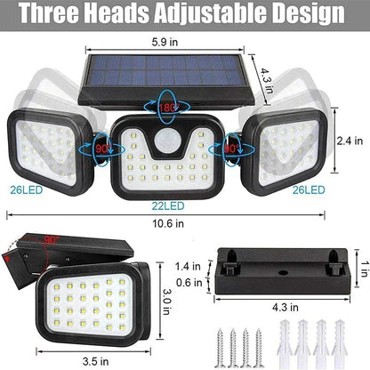 Solar Motion Sensor Light with 74 LED Bulbs and Three Lighting Modes for Outdoor
