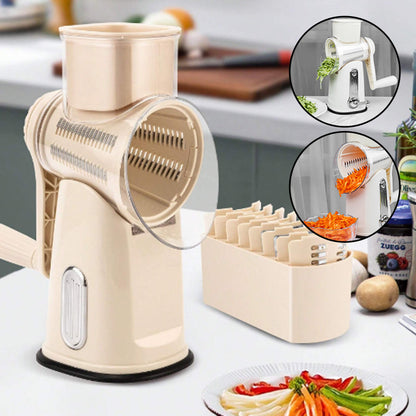 Rotary Food Shredder with Interchangeable Drums and Suction Base, Hand Crank