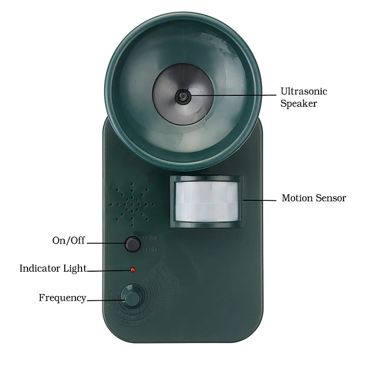 Motion-Activated Ultrasonic Animal Repeller with Adjustable Frequency and Flashing Light