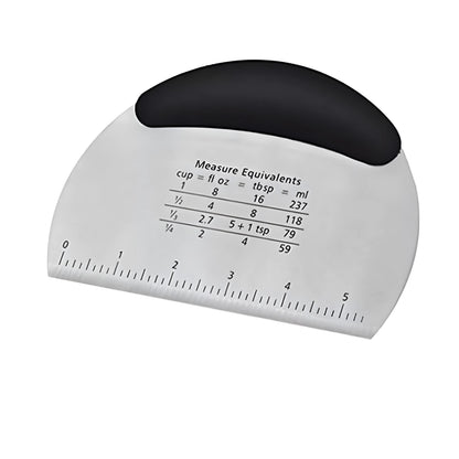 Stainless Steel Dough Scraper with Etched Measurement Markings and Handle