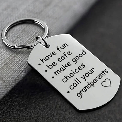 Engraved Stainless Steel Keychain with Reminder Message and Ring Clip