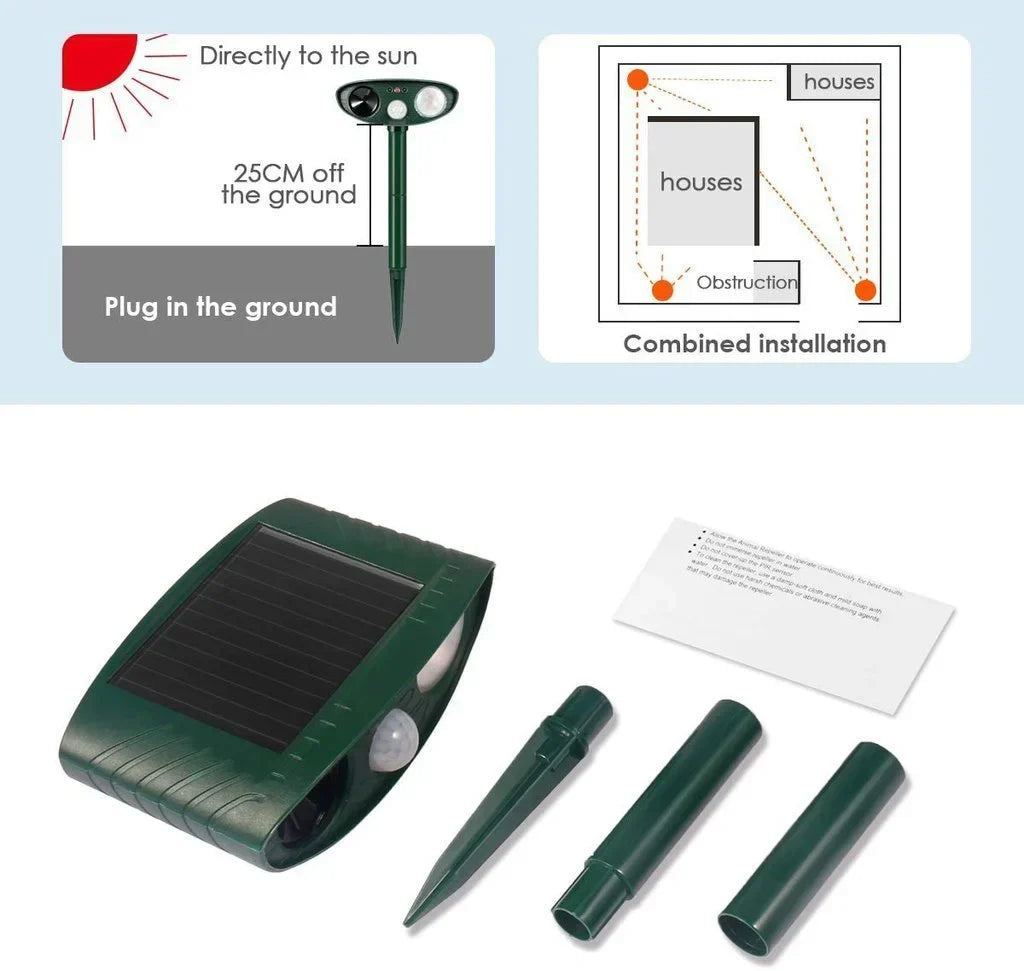 Solar Motion Sensor Repeller with Ultrasonic Pulses and Flashing Light, 4-Pack