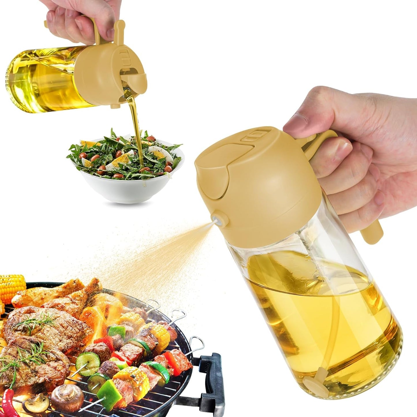 16Oz Oil Dispenser Bottle for Kitchen - 2 in 1 Olive Oil Dispenser and Oil Sprayer - 470Ml Olive Oil Bottle 