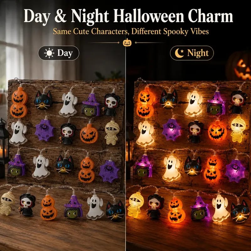 Pumpkin LED String Lights with Warm Glow and Universal Power Connection