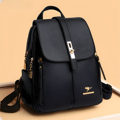 Professional women's office backpack, sleek PU leather design with multi-compartments for organization.