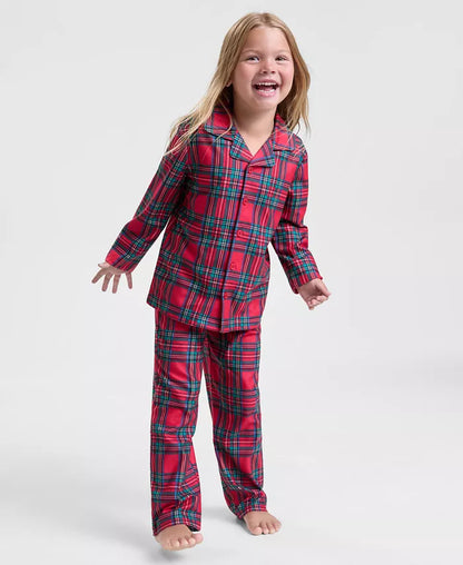 Kids Plaid Pajama Set with Button-Front Shirt and Elastic Pants