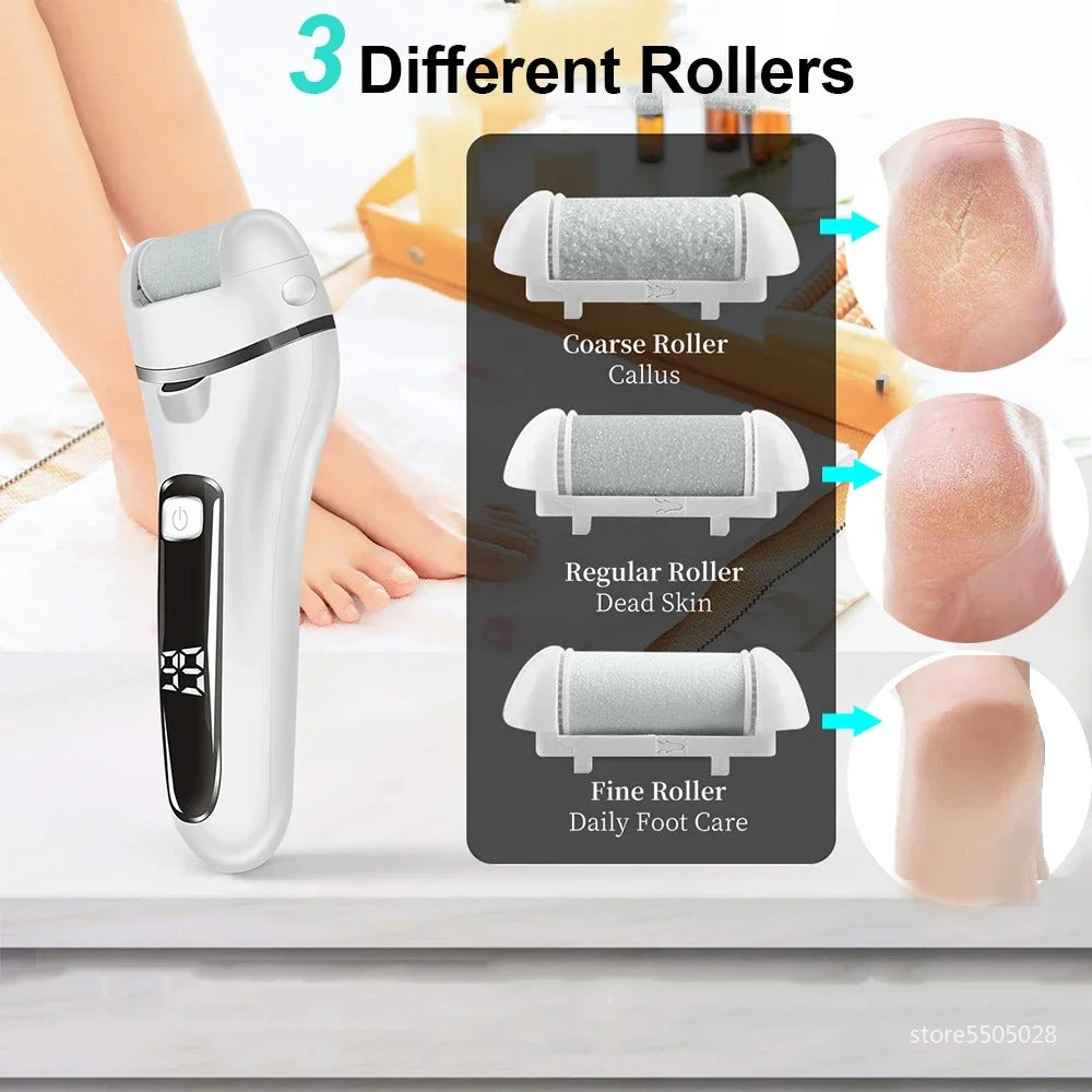 Foot Callus Remover with Quartz Roller Heads and LED Light, 16-Piece Pedicure Kit