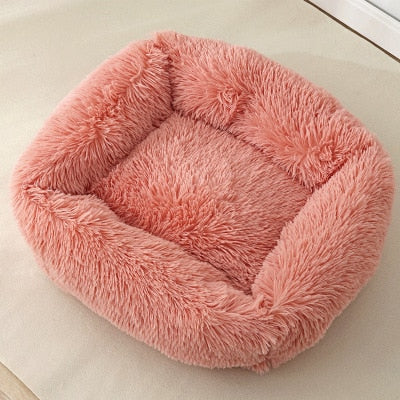 Plush Pet Bed with Raised Edge Support and Machine Washable Cover