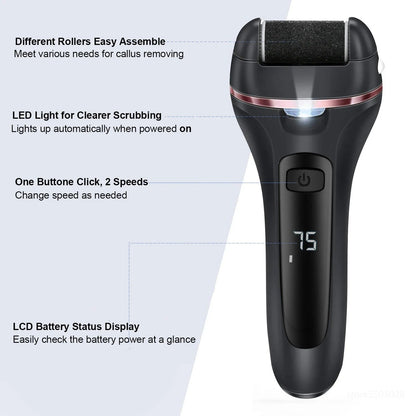Foot Callus Remover with Quartz Roller Heads and LED Light, 16-Piece Pedicure Kit