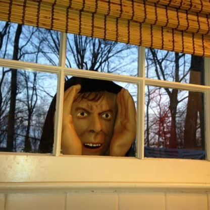 Creepy Peeker Window Decoration with Life Size Hooded Face and Suction Cups