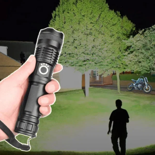 Rechargeable Flashlight with Telescopic Zoom and XHP50 LED, IPX6 Water Resistant All Vera Mart