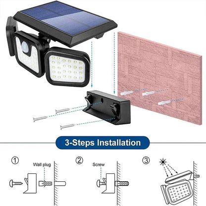 Solar Motion Sensor Light with 74 LED Bulbs and Three Lighting Modes for Outdoor