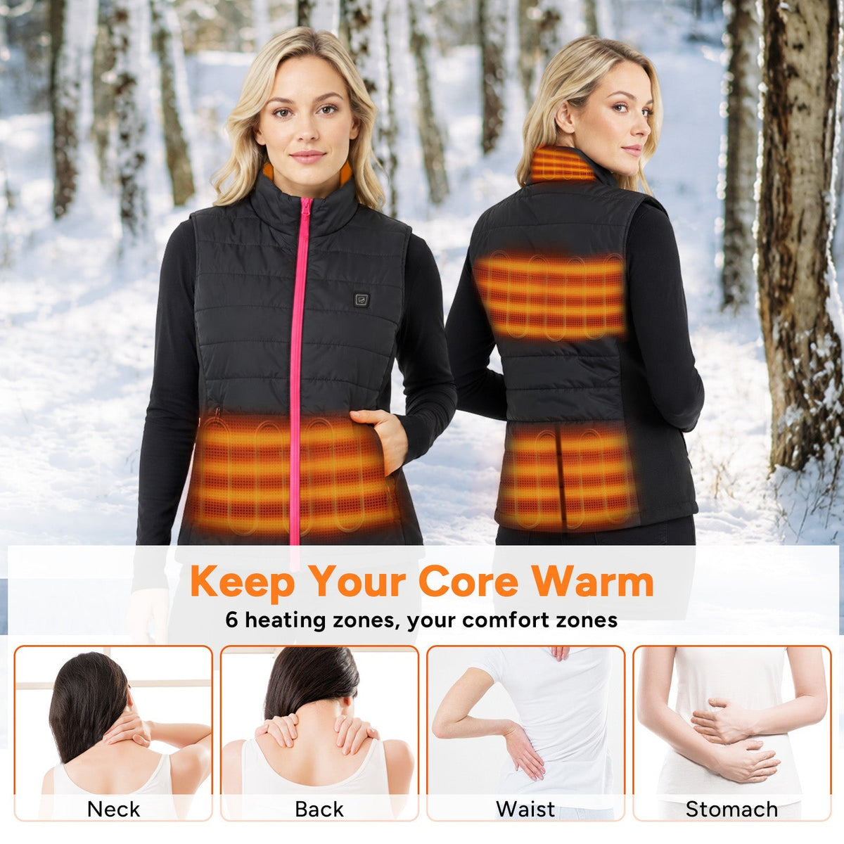 Women's Heated Vest with Six Heating Zones and Eight Hour Runtime