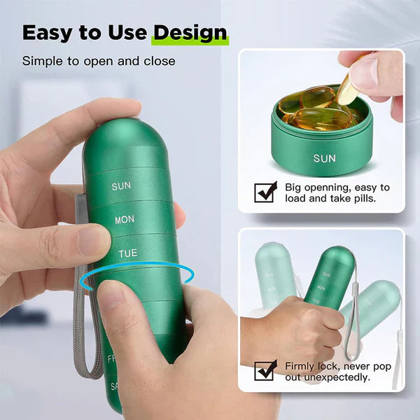 Weekly Medication Organizer with Aluminum Alloy Construction and Silicone Seals, 7-Day Compartments