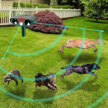 Solar Powered Ultrasonic Animal Repeller with Motion Sensor for Gardens Ponds and Lawns
