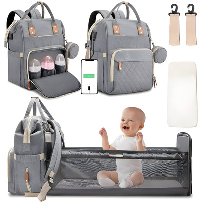 Portable Baby Cot Bag with Mosquito Net and Changing Mat, Bottle Holder