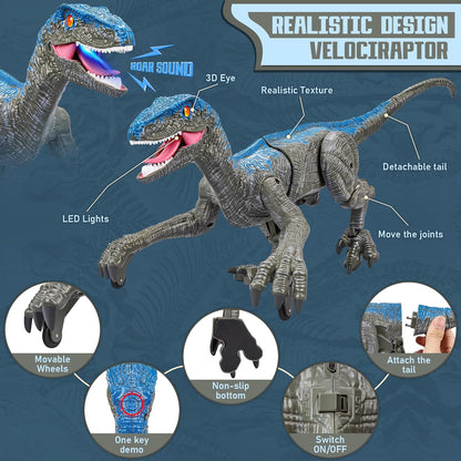 Walking Velociraptor Toy with Remote Control and Sound Effects, USB Rechargeable
