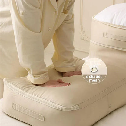 Vacuum-Free Compression Storage Bag with Built-In Zipper Channel and Reinforced Handles