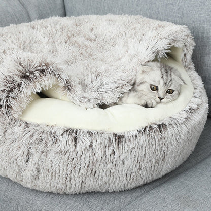 Plush Pet Bed with Raised Edge Support and Machine Washable Cover