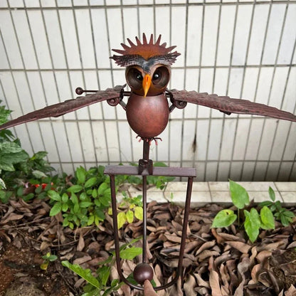 Metal Bird Wind Sculpture with Flapping Wings and Ground Stake, Animal Deterrent