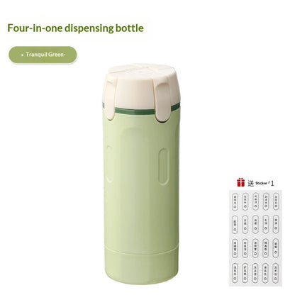 Refillable Travel Toiletry Dispenser with Four Separate Compartments and Textured Grip