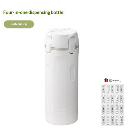 Refillable Travel Toiletry Dispenser with Four Separate Compartments and Textured Grip