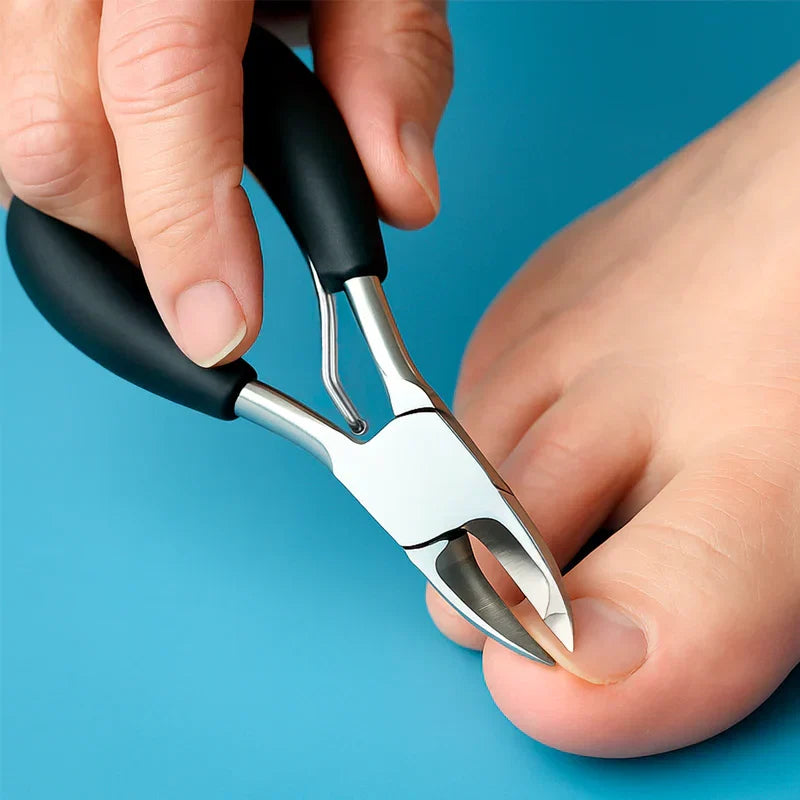 Ergonomic Toenail Clipper with Extended Lever and Curved Blade for Thick Nails